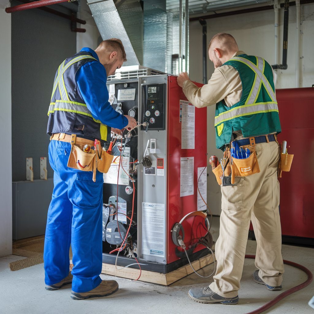 Guys looking at boiler